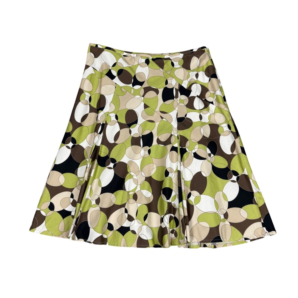 George Green Brown Retro Geometric Circle Print Cotton Midi Skirt Size 8